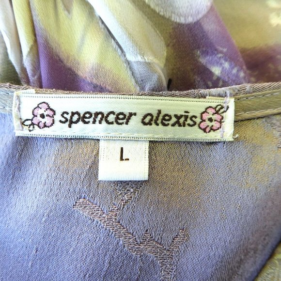 Spencer Alexis SiLK Blend Boho Kimono Top Neutral Beige Pink Knot Button Embosse - Picture 6 of 8